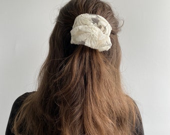 White Lace Royal Velvet Scrunchie, FREE Shipping Hair Fashion Hair Ties, 80s & 90s Fashion, Top Knots, Hair Rubber, Spring Gift