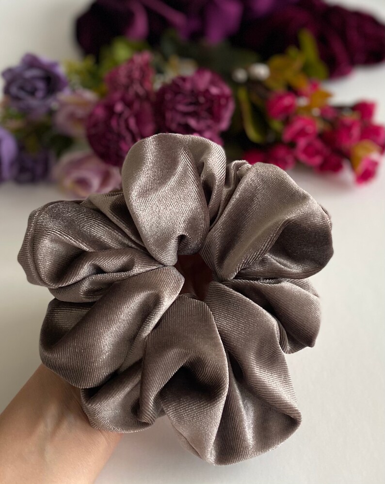 XXL Grey Mouse Royal Velvet Scrunchie,Big Extralarge Giant XXL Scrunchie, Hair Ties Top Knots Hair Rubber Woman Gift Summer image 3