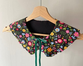 Floral Cotton Ruffled Peter Pan Collar, Detachable Oversized Collar