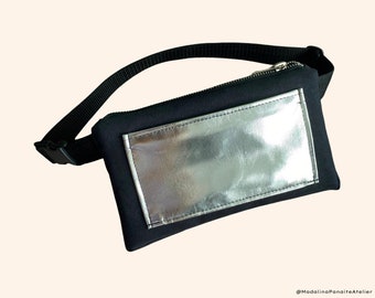 Schwarz Silber Gürteltasche, Gürteltasche, Festival Tasche, Hüfttasche, Schultertasche, Geschenk für Frauen, Geburtstagsgeschenk, Handgemachte Tasche, Reisepass Halter