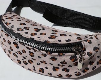 Leopard Print Fanny Pack, Hands Free Belt Bag, Festival Bag, Travel Bag, Holiday Bag, Gift for women, Animal Print Bag, Cotton Bag