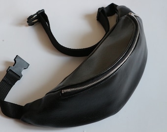 SCHWARZ Wasserdichte Bauchtasche, Kostenloser Versand, Hands Free Gürteltasche, Festival, Reisetasche, Geschenk, Gürteltasche, Hüfttasche Vegan Leder, Ostergeschenk