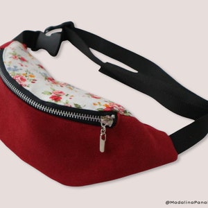 Borgogna Floral Print Fanny Pack, Borsa da cintura a mani libere, Borsa da festival, Borsa da viaggio, Regalo per donna, Regali, Borsa ciliegia, Borsa a tracolla, Borsa per soldi