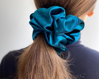 Oversized Teal Velvet Scrunchie, Big Royal Extralarge Giant XXL Scrunchie, Hair Ties, Top Knots, Hair Rubber, Woman Gift, March