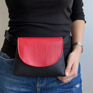 Schwarz Rot Wasserdichte Bauchtasche, Bauchtasche, Hüfttasche, Bauchtasche, Tasche für Festival, Reise, veganes Leder, Fanny Packs für Frauen, Frühlingsgeschenk,