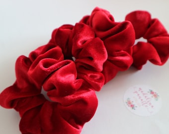 Red Velvet Scrunchie, Free Shipping, Super Soft, Handmade, Fashion Hair Ties 80s & 90s Fashion, Woman, Girl, Young, Top Knots, Spring Gift