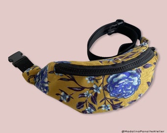 Gold Fanny Pack, Crossbody Bag, Festival Bag, Belt Bag, Bag Gift, bum bag, Waist Bag Carnival Shoulder Bag, Blue Flowers, Gift for Her, Gift