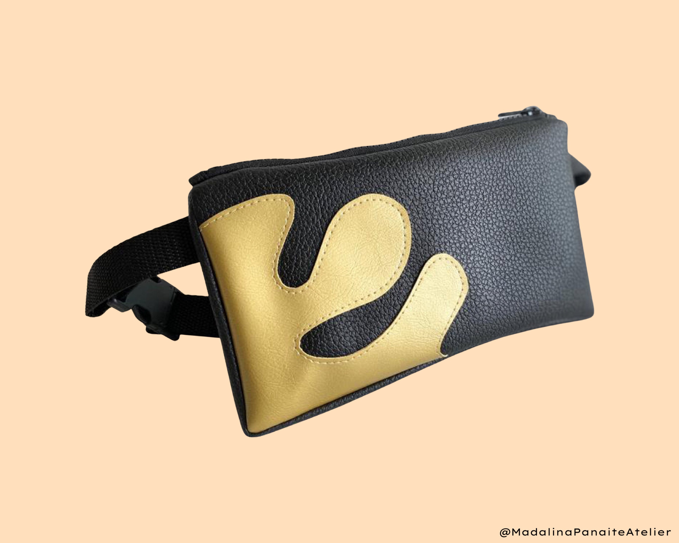 Black Gold Waterproof Fanny Pack, Flat Envelope Bag, Hip Bag, Waist Bag, Festival, Travel Bag, Crossbody Bag Bum Bag,  Gift, Passport Holder