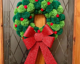 Beautiful handmade Holly Berry pom pom wreath