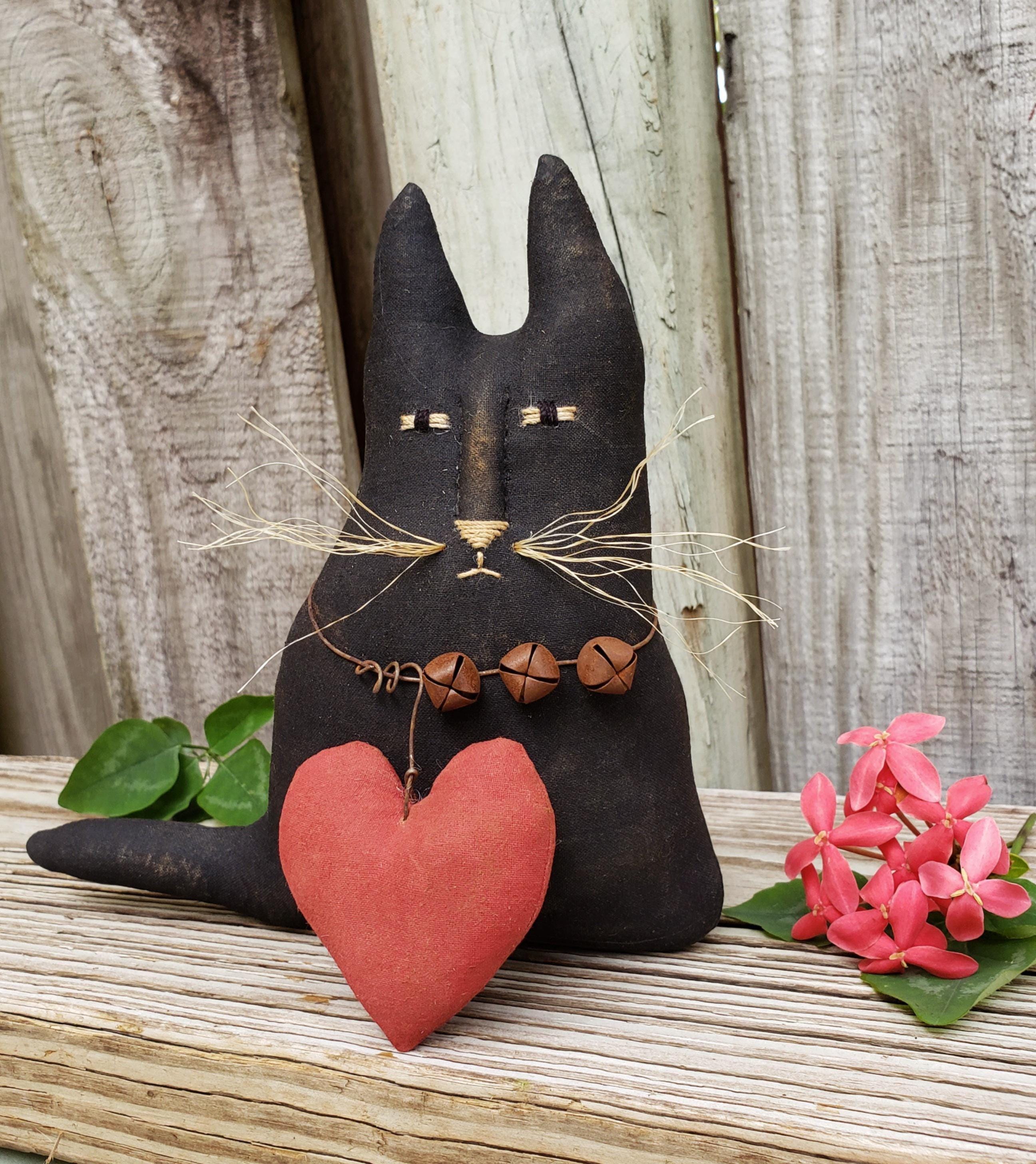 Primitive Black Cat With Heart Prim Kitty Doll Cat Lover, Farmhouse ...