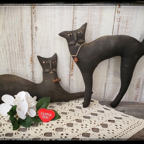 Primitive Black Cat doll , Farmhouse Decor, Country Home Decor Primitive handmade doll  Primive Kitty Halloween decor