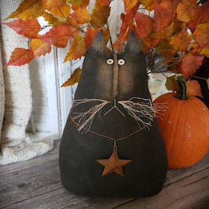 Primitive Black Cat  Rustic Halloween doll Harvest Fall Decor Country Dolls farmhouse decor