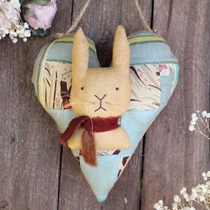 Primitive Bunny Grungy Rustic decor  Primitive Easter spring rabbit bowl filler farmhouse decor Hanging Bunny Heart