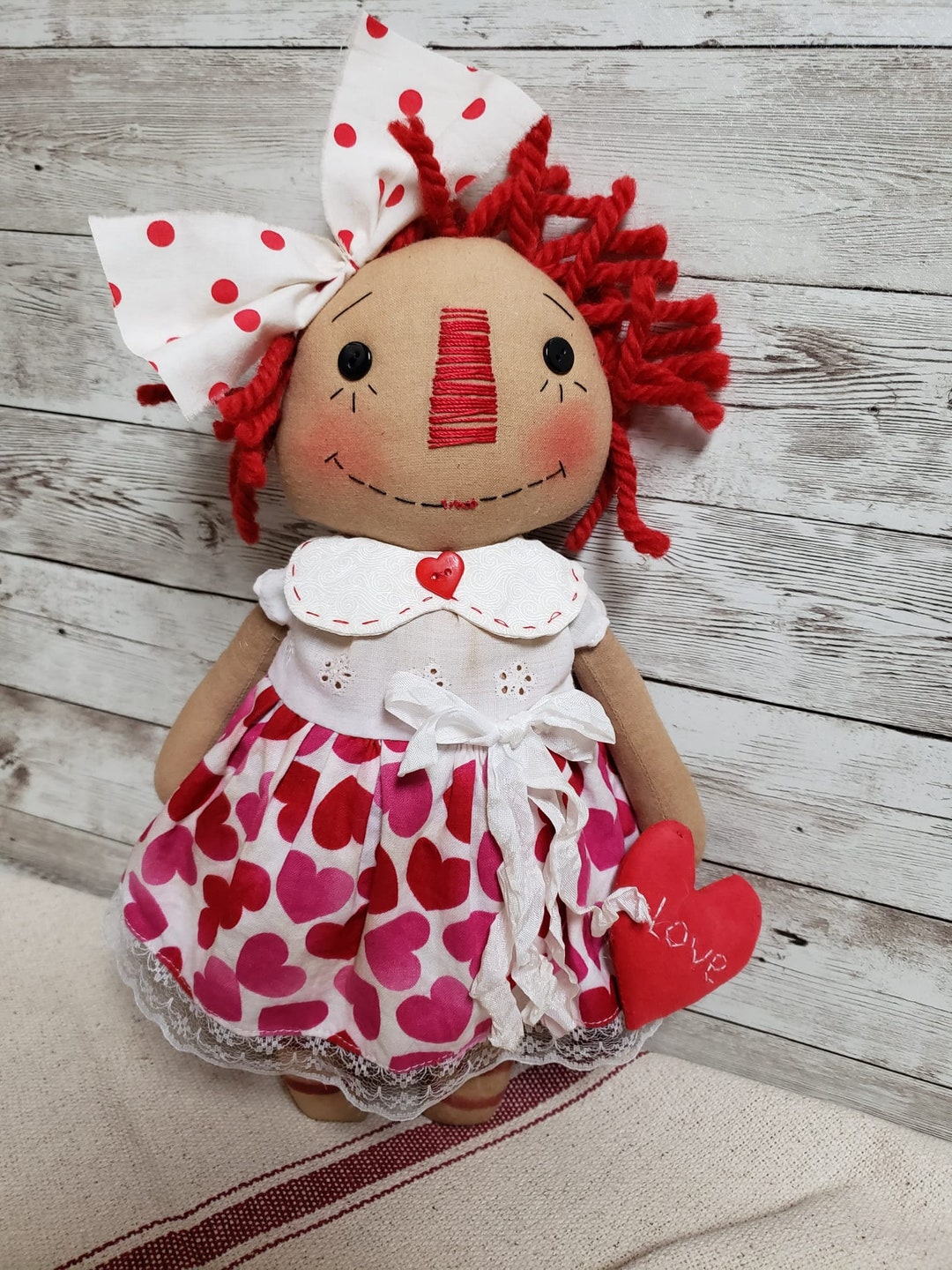 Primitive Raggedy Annie Doll With a Heart Valentine's Day, Valentine ...