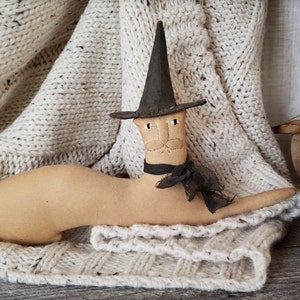 Primitive Black Cat doll , Farmhouse Decor, Country Home Decor Primitive handmade doll  Primive Kitty Halloween decor