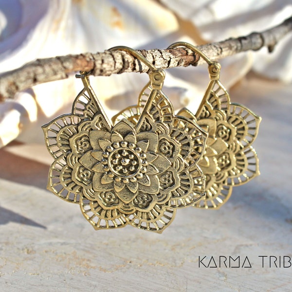 Mandala brass earrings. Brass earrings. Indian brass earrings. Ethnic earrings. Boho earrings. Boho mandala earrings. Tribal earrings.