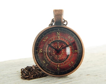 Compass necklace Old Compass pendant Compass charm Vintage Compass Vintage necklace Glass dome pendant NOT REAL COMPASS gift for men women