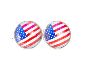 USA flag cufflinks Flag of USA cufflinks American Flag cuff links United States Flag cufflinks Country Flag cufflinks glass dome cufflinks