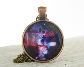 Galaxy glass pendant Blue and red Nebula Necklace Galaxy necklace Galaxy pendant Nebula Art Pendant Galaxy Art Necklace Solar System Pendant