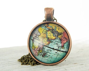 World Map Globe Necklace Earth Necklace Map Jewelry Globe World Antique Map Necklace World Map pendant  Vintage map pendant World map Neckla