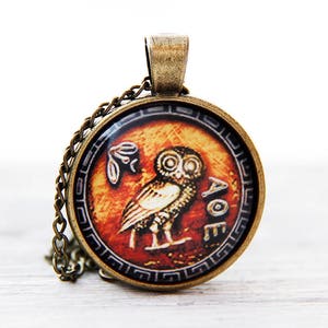 Wisdom pendant wisdom owl symbol of wisdom athena owl athena pendant wisdom necklace greek owl coin owl of athena owl of minerva goddess of image 4
