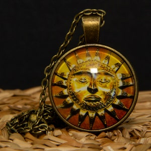 Sun face Sun Pendant Sun Necklace Sun Antique style Sun God Ra Glass Tile Necklace Sun God Sun Medieval necklace Ethnic Sun Pendant Boho sun