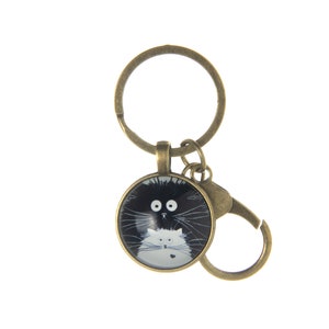 cat mom keychain lucky cat lover gift cat keychain black and white cat black white funny key chain kitten cute cat keychain funny keychain