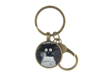 Katzenmutter Schlüsselanhänger Glückskattenliebhaber Geschenk Katze Schlüsselanhänger Schwarz-Weiß-Katz-Katzenschwarz lustige Schlüsselanhänger niedliche Katze Schlüsselanhänger lustige Schlüsselanhänger
