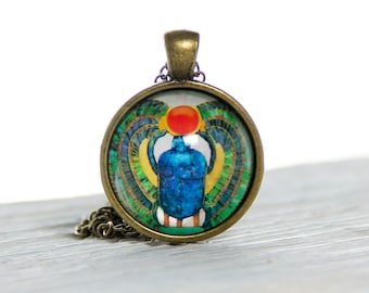 Scarab pendant Scarab Necklace Beetle pendant ancient amulet Gift for him Gift for men Egyptian Scarab jewelry Men's gift Glass dome pendant
