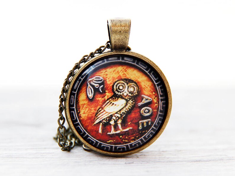 Wisdom pendant wisdom owl symbol of wisdom athena owl athena pendant wisdom necklace greek owl coin owl of athena owl of minerva goddess of image 7