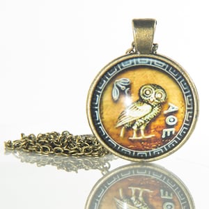 Wisdom pendant wisdom owl symbol of wisdom athena owl athena pendant wisdom necklace greek owl coin owl of athena owl of minerva goddess of image 2
