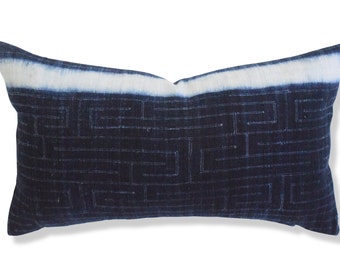 Batik Indigo Hmong Lumbar Pillow Cover, Lamai