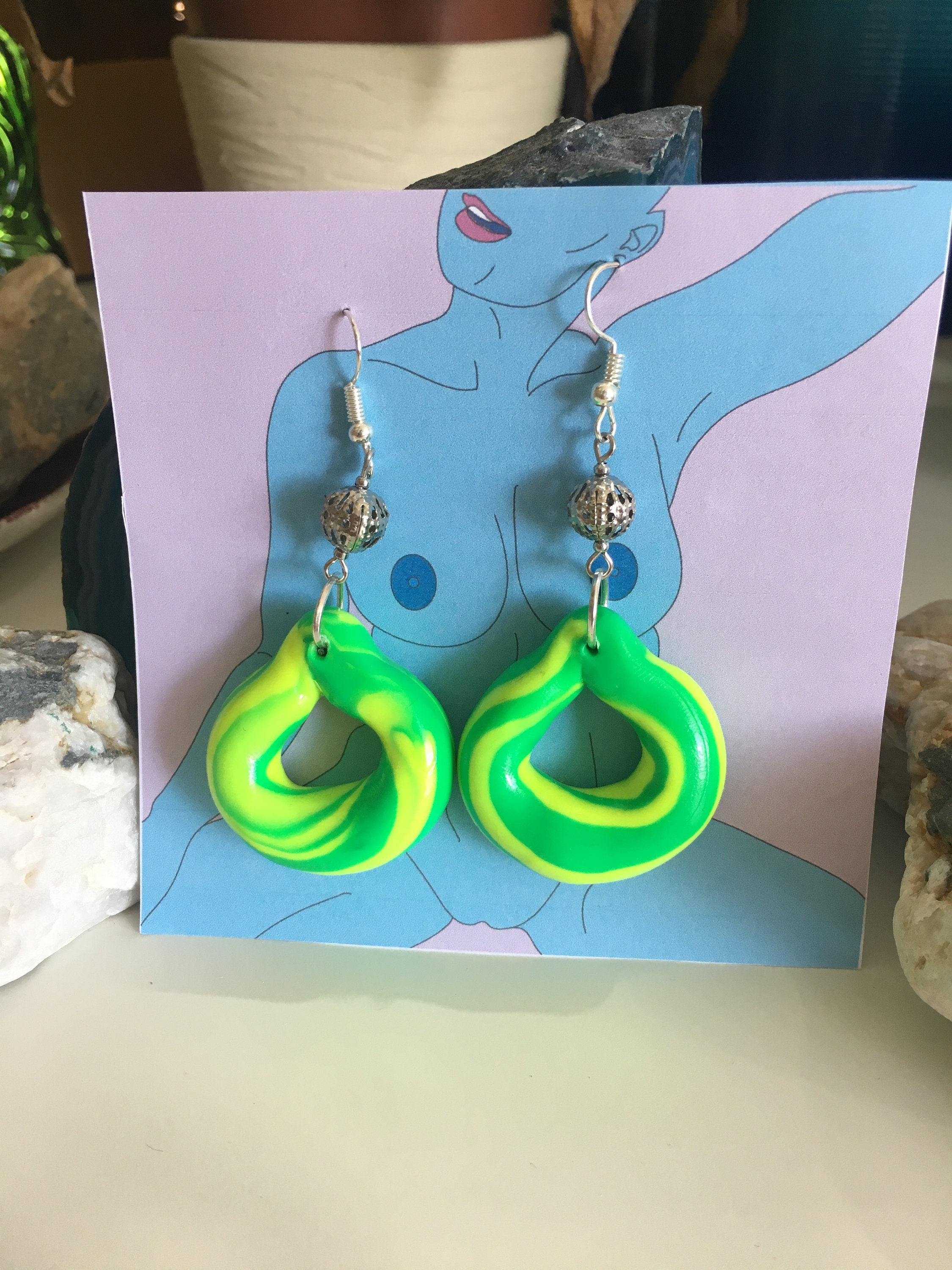 Bright Yellow and green earrings Etsy