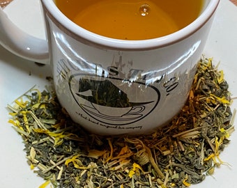 Té para el chakra del plexo solar - Té verde Chun Mee, hierbas