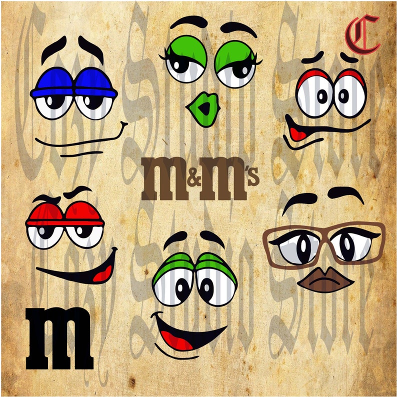 M&amp;M Faces SVG Letter M SVG EPS Dxf Png Jpg Silhouette | Etsy