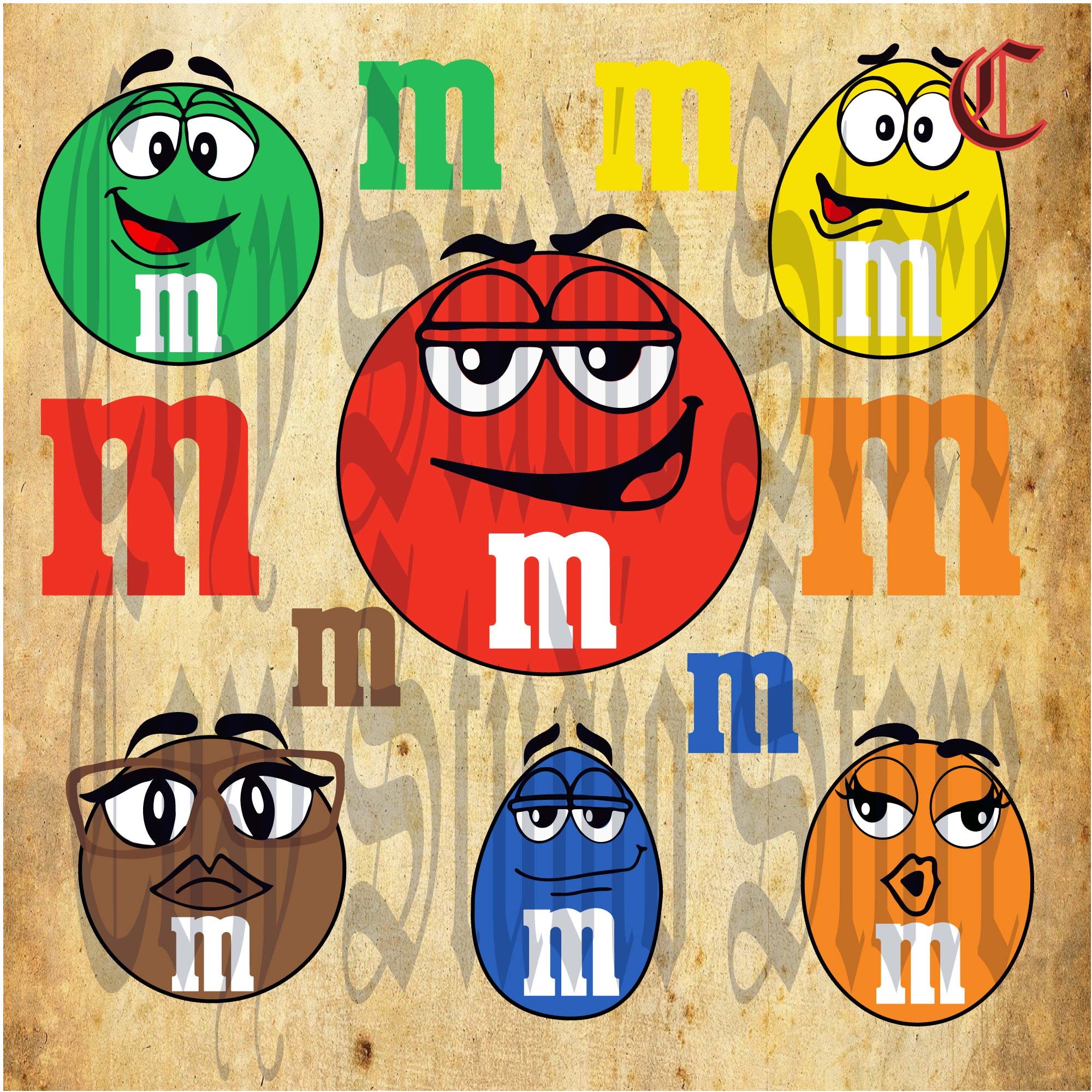 M&M Faces SVG Letter M SVG EPS Dxf Png Jpg Silhouette | Etsy