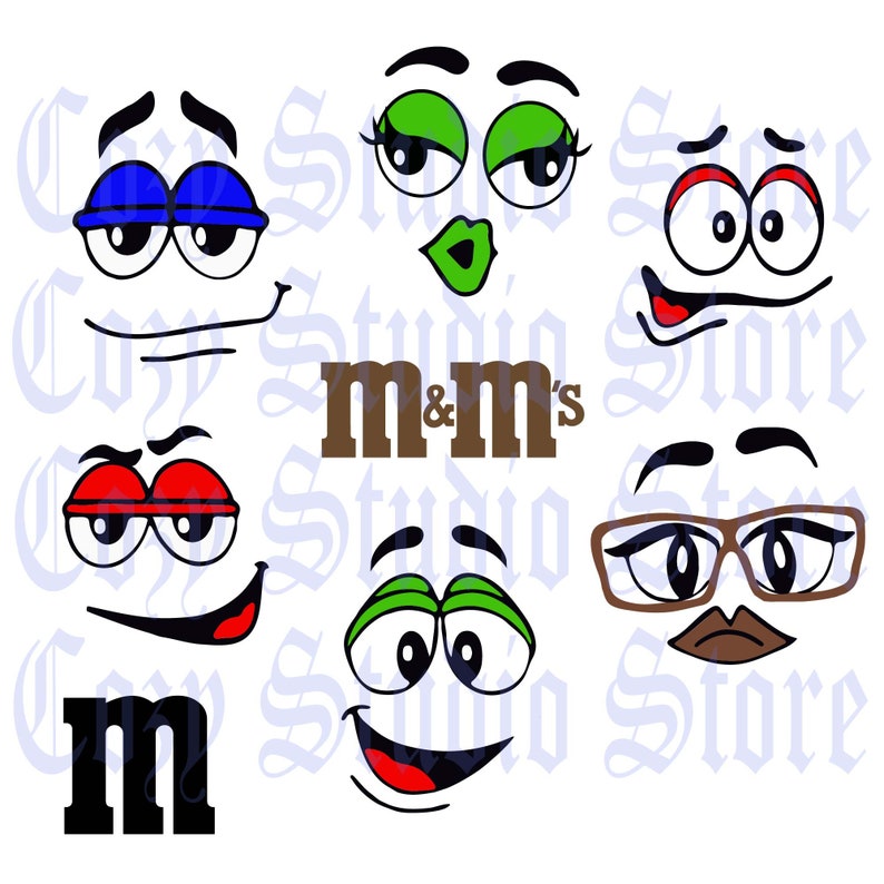 M&M Faces SVG Letter M SVG EPS Dxf Png Jpg Silhouette Etsy