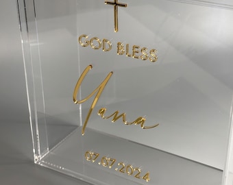 Personalized Acrylic Box with Lid | Acrylic Keepsake Box  | Acrylic Baptism Box |  God Bless |  Baptism Keepsake | Baptism Box | Christening