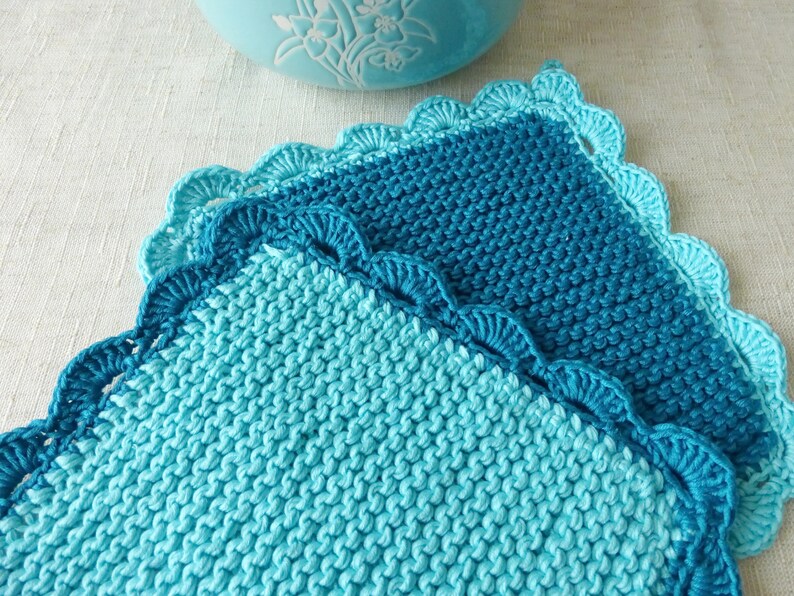 Potholder double Set Green knit Potholders Knitted cotton Etsy