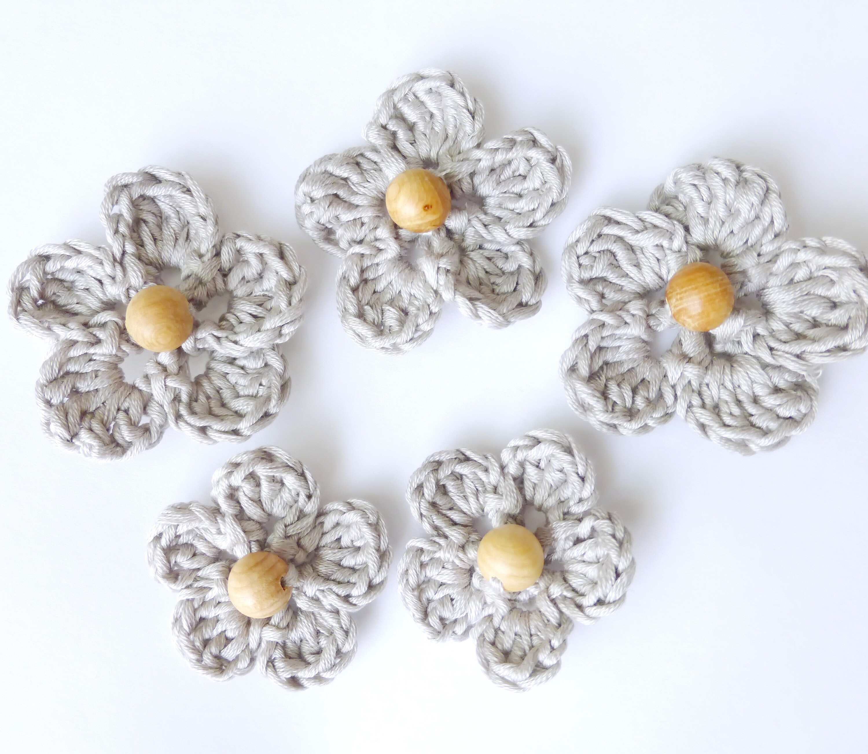 Gray Crochet flowers Decoration knit flower Set of 5 Etsy