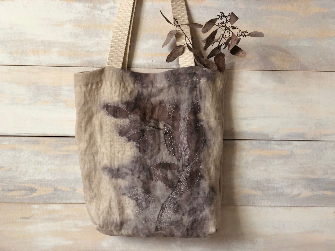 Linen Shopper Bag Ecoprint Simple Canvas Bag Shopping Etsy