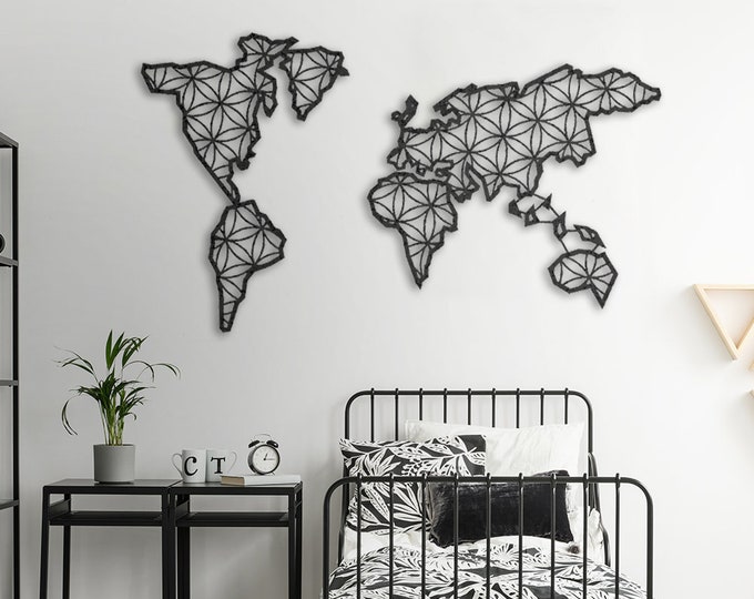 Liv - Metal World Map, Metal Wall Decor, Metal Wall Art, Laser Cut Wall Art, Housewarming gift, Living Room Deco, Wall Art,EU