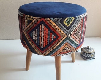 Rug - Round Cylinder Ethnic Puff  Pattern, Bedroom, Living Room, Kitchen Furniture, Stool, Chair ,Rustic, Geometric Design