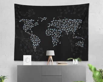 Geometric World Map Tapestry: 100% Cotton Wall Hanging