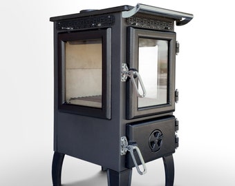 304-3D Wood Burning Stove: Iron Fireplace for Tiny House Cooking