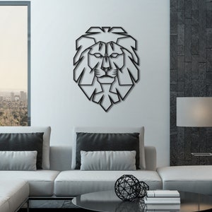 Lion Metal Wall Decor, Geometric Wall Art, Metal Lion Head Wall Art, Animal Head Wall Art Decor, Livingroom Wall Decor,Home Office Wall Deco