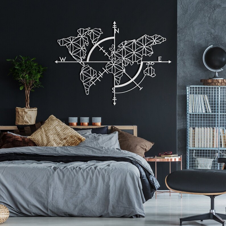 Carte Du Monde Murale En Métal Noir 130x55 Cm - Planisphère Design Effet 3D - Décoration Salon, Bureau - Montage Facile