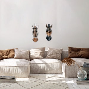 Okapi - houten maskerset, houten masker, houten wanddecoratie, authentieke wanddecoratie, handgemaakte wanddecoratie