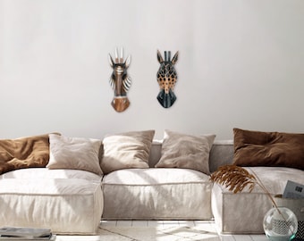 Handmade Okapi Wooden Mask Set: Authentic Wall Hanging Decor