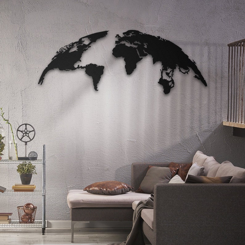 Metal World Map Wall Art Laser Cut-metal Wall Art Office  Etsy